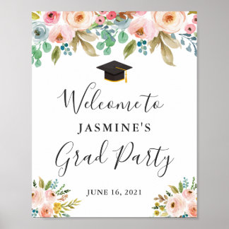Poster Symbole de la fête de graduation florale fraîche e
