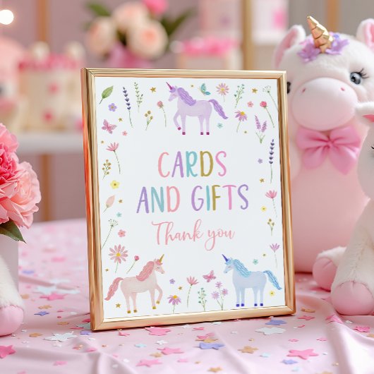 Poster Symbole de la fête Unicorn Meadow Floral Cards & C