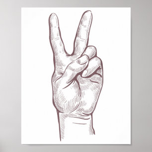 Poster SYMBOLE DE LA MAIN DE LA Victoire Femmes DE LA Pai