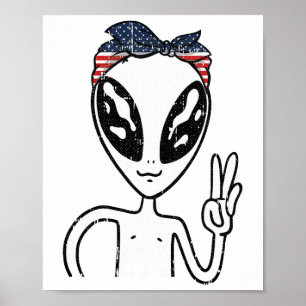 Poster SYMBOLE DE LA PAIX Alien 4 juillet Drapeau América