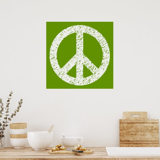 Poster Symbole de la Paix Scribble - Blanc sur Avocad (Cuisine)