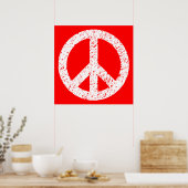 Poster Symbole de la Paix Scribble - Blanc sur Rouge (Cuisine)