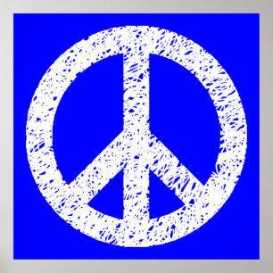 Poster Symbole de la paix tenché de Scribble - Blanc sur