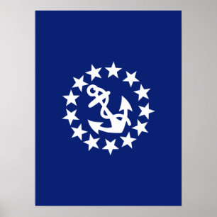 Poster Symbole de l'Ancre du drapeau du yacht sur bleu
