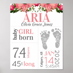 Poster Symbole de l'état de naissance rose empreinte flor