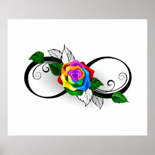 Poster Symbole de l'infini avec rose arc-en-ciel