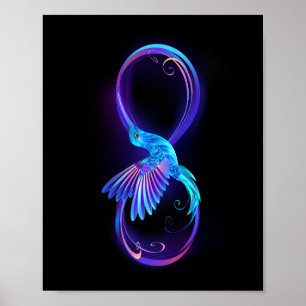 Poster Symbole de l'infini néon avec colibri lumineux