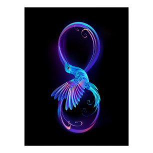 Poster Symbole de l'infini néon avec colibri lumineux