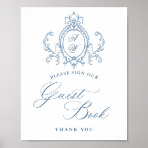 Poster Symbole de l'Ornat victorien Grace Floral Bleu