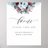 Poster Symbole de mariage bleu Bourgogne et rouge floral  (Devant)