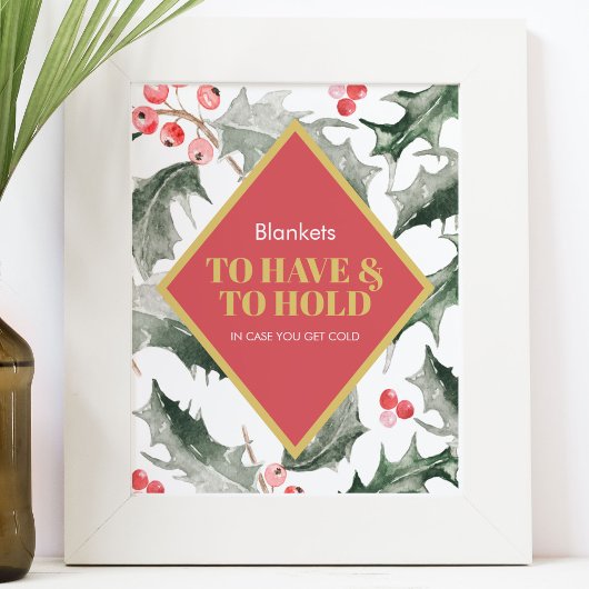 Poster Symbole de mariage d'hiver Aquarelle Holly et Berr