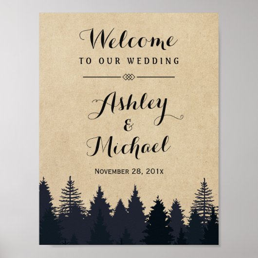 Poster Symbole de mariage d'hiver Pins rustiques Kraft (Devant)