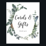 Poster Symbole de mariage et cadeaux hiver<br><div class="desc">Cette enseigne de mariage verdoyante en hiver est parfaite pour un mariage élégant. Le design simple d'automne ou d'hiver comprend une couronne de verdure moderne et des feuilles d'oliviers foncés,  dans un esprit de vacances rustique.</div>