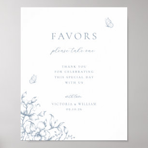 Poster Symbole de mariage floral bleu Dusty