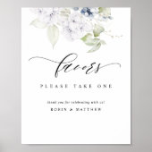 Poster Symbole de mariage floral bleu et blanc élégant (Devant)