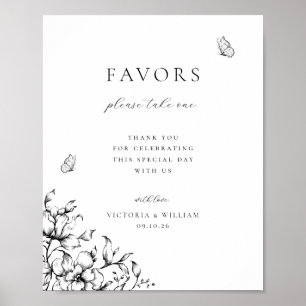 Poster Symbole de mariage floral noir Favor