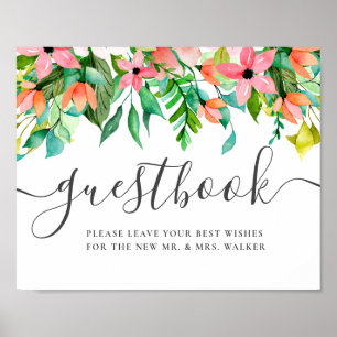 Poster Symbole de mariage floral tropical personnalisé Li