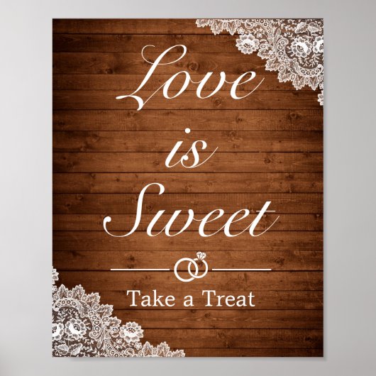 Poster Symbole de mariage rustique en bois et dentelle bl (Devant)