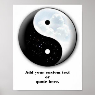 Poster Symbole de motivation Yin & Yang étoiles et nuages