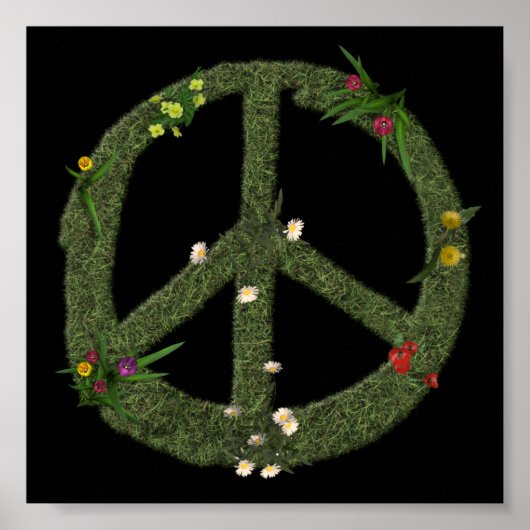 Poster SYMBOLE DE PAIX DES FLEURS D'Herbe Réelles Hippie  (Devant)