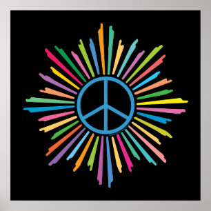 Poster Symbole de paix entouré de rayons colorés