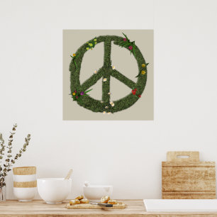 Poster Symbole de PAIX Fleurs d'Herbe Réelle Signe Hippie