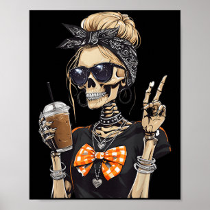 Poster SYMBOLE DE PAIX Squelette Fille Boire Café de Paix