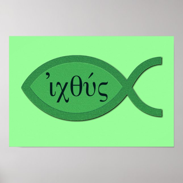 Poster Symbole de poisson chrétien IXOYE - Parchemin vert (Devant)