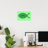 Poster Symbole de poisson chrétien IXOYE - Parchemin vert (Home Office)