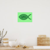 Poster Symbole de poisson chrétien IXOYE - Parchemin vert (Kitchen)