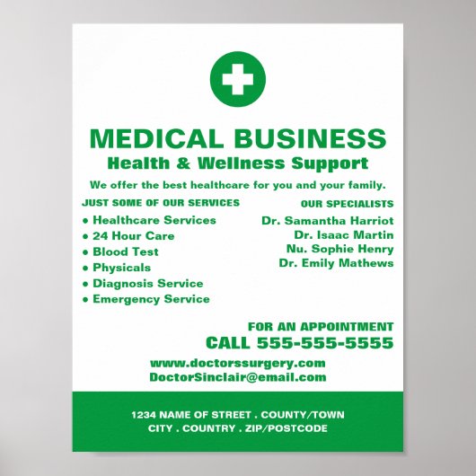 Poster Symbole de premiers soins, médecin généraliste, in (Devant)