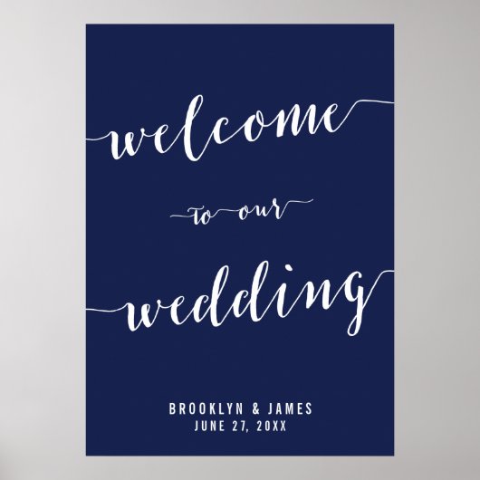 Poster Symbole de réception bleu marine simple de mariage (Devant)