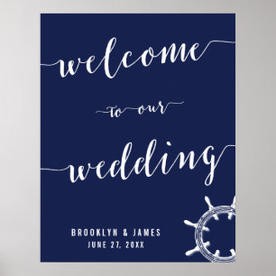 Poster Symbole de réception de mariage bleu marine 22x28