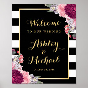 Poster Symbole de réception de mariage Burgundy Flore