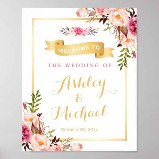 Poster Symbole de réception de mariage élégant chic or fl (Devant)