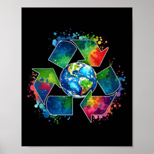 Poster Symbole de recyclage avec la Terre support Jour de