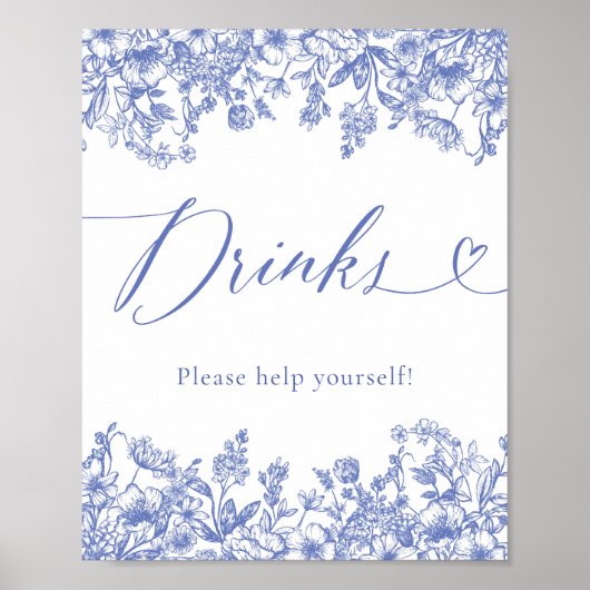 Poster SYMBOLE DE RESTAURANT Bleu Victorien Moderne Flora (Devant)