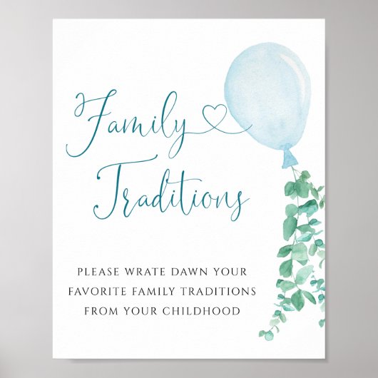 Poster Symbole de tradition familiale de ballons bleu ver (Devant)