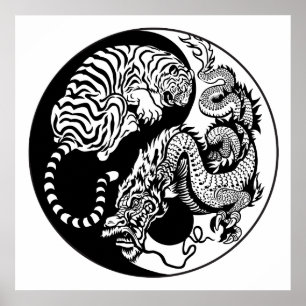 Poster symbole de yang de yin de dragon et de tigre