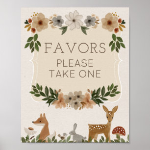 Poster Symbole des Faveurs Baby shower boisé moderne