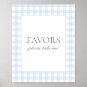 Poster Symbole des Faveurs du Baby shower En vichy Bleu (Devant)