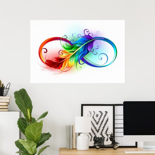 Poster Symbole d'infini avec plume arc-en-ciel (Bureau à domicile)