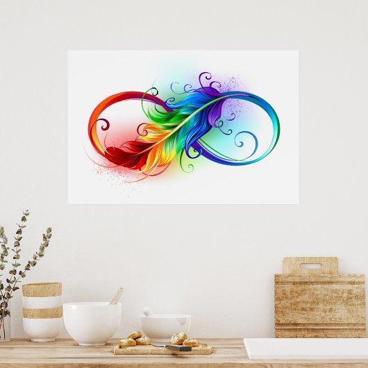 Poster Symbole d'infini avec plume arc-en-ciel (Cuisine)