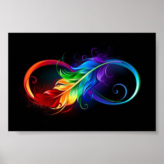 Poster Symbole d'infini avec plume arc-en-ciel (Devant)
