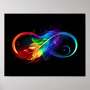 Poster Symbole d'infini avec plume arc-en-ciel