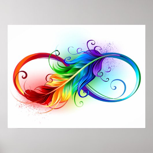Poster Symbole d'infini avec plume arc-en-ciel (Devant)