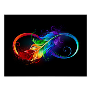 Poster Symbole d'infini avec plume arc-en-ciel