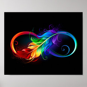 Poster Symbole d'infini avec plume arc-en-ciel