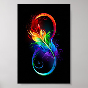 Poster Symbole d'infini avec plume arc-en-ciel