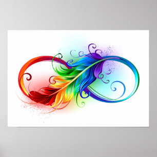 Poster Symbole d'infini avec plume arc-en-ciel